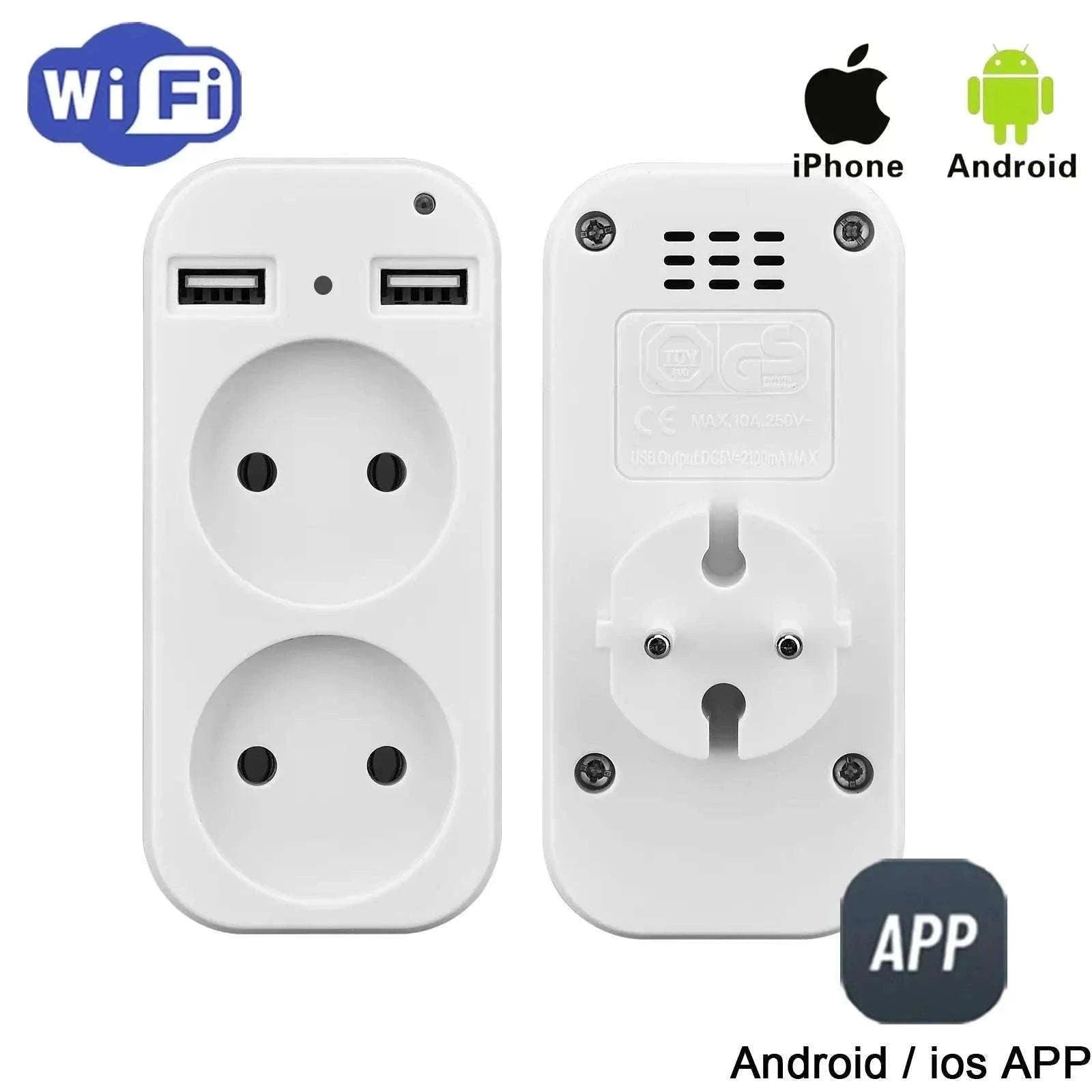 Multi‑Functional Home WiFi Control Socket with Dual USB Ports-Brown / 0GB