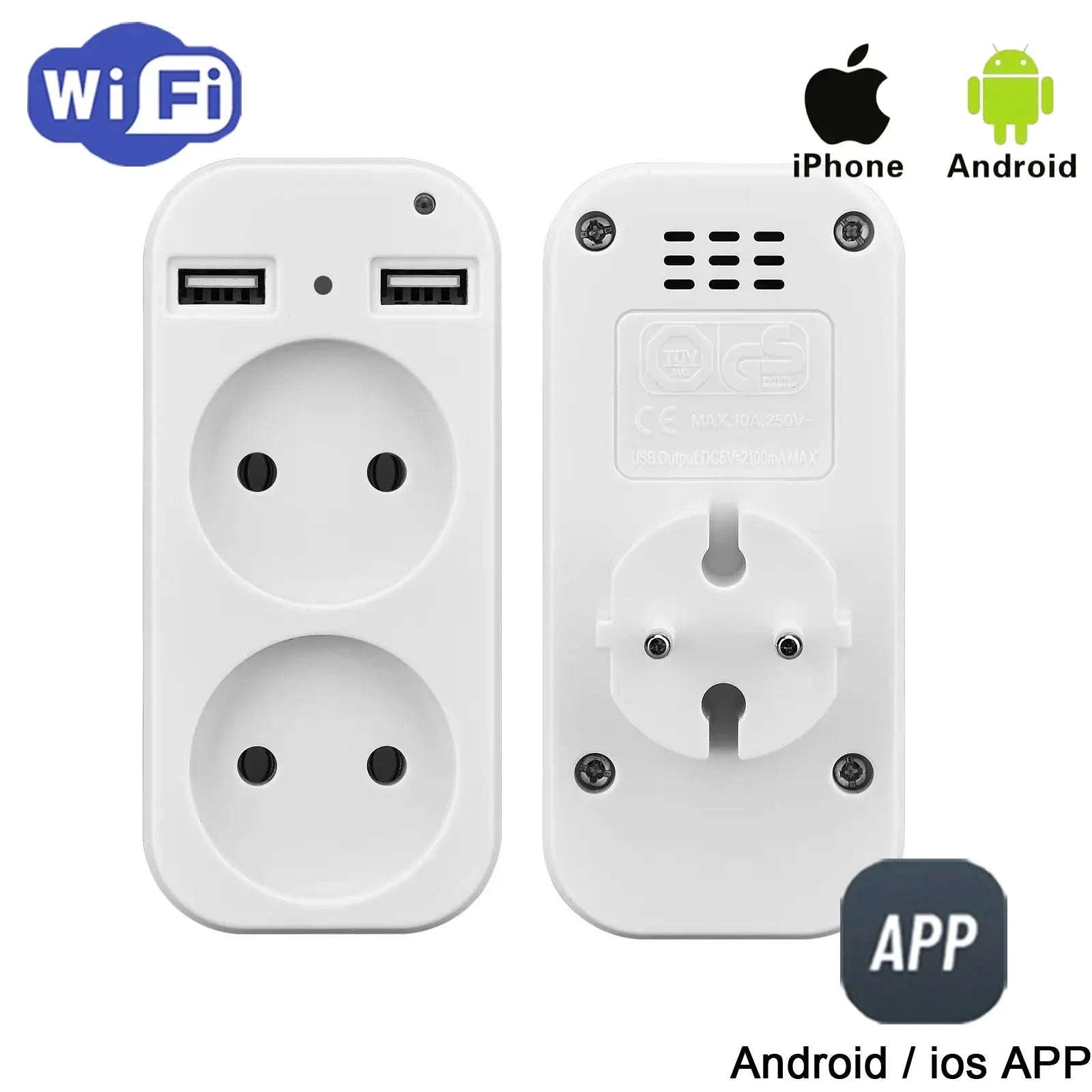 Multi‑Functional Home WiFi Control Socket with Dual USB Ports-Brown / 0GB