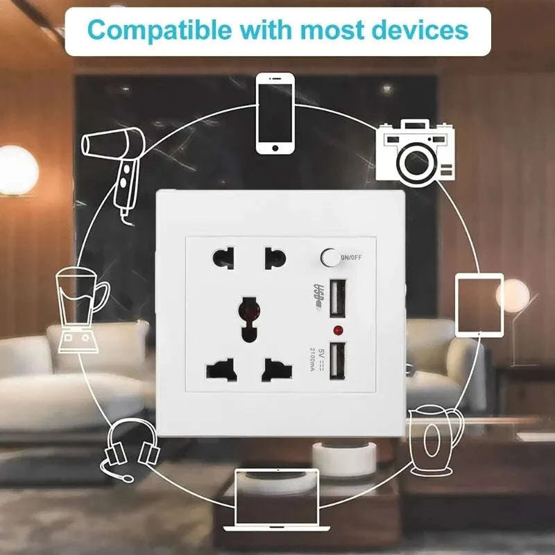 Multi‑Functional Home WiFi Control Socket with Dual USB Ports-Brown / 0GB