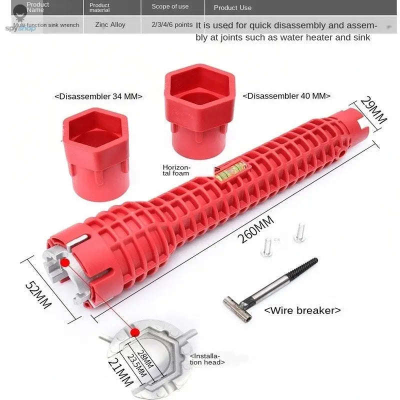 Multi-Functional Sanitary Wrench for Tight Plumbing Spaces-Red