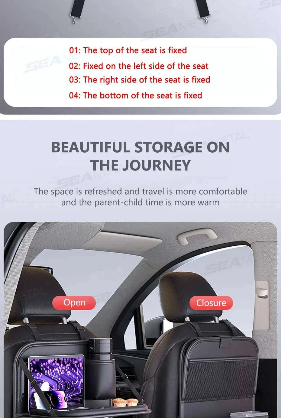 Multi-Pocket Car Seat Back Organizer with Foldable Tray-1 pc