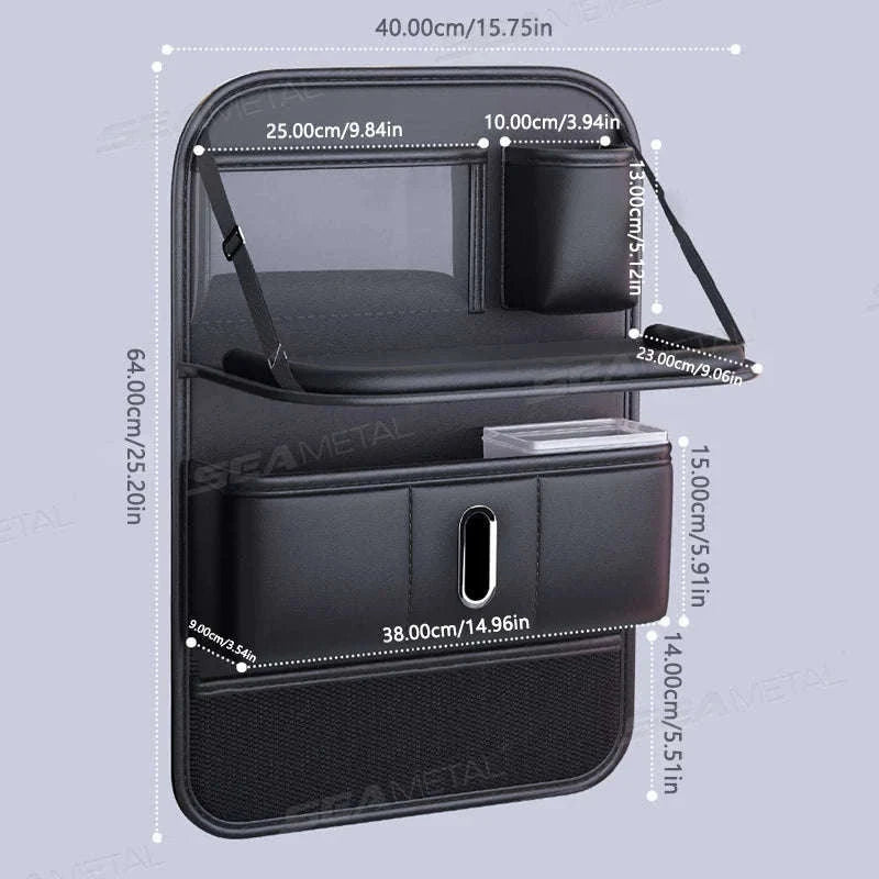 Multi-Pocket Car Seat Back Organizer with Foldable Tray-1 pc