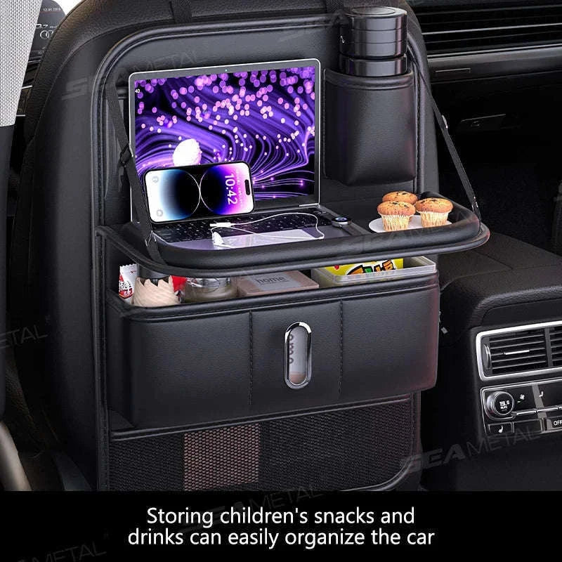 Multi-Pocket Car Seat Back Organizer with Foldable Tray-1 pc