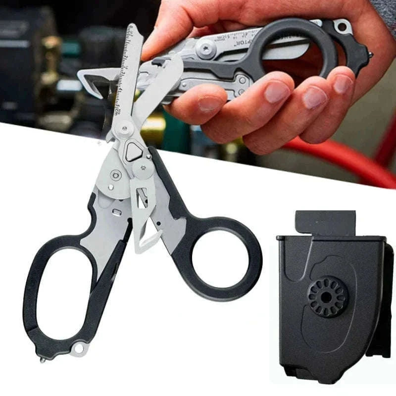 Multifunction Scissors Tactical Survival Tool with Belt Cutter-Orange