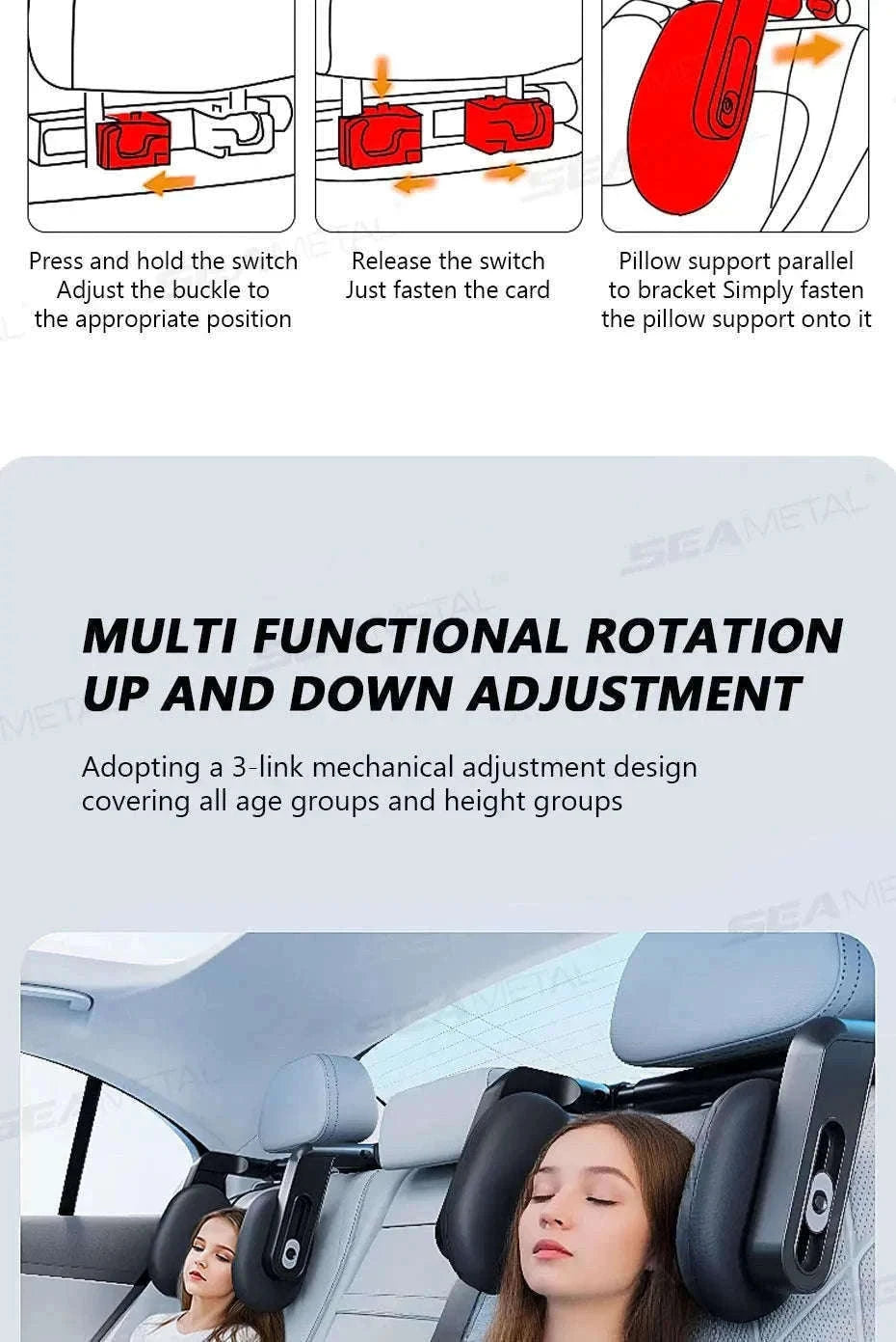 Multifunctional Car Headrest Memory Foam Neck Support Pillow-Black
