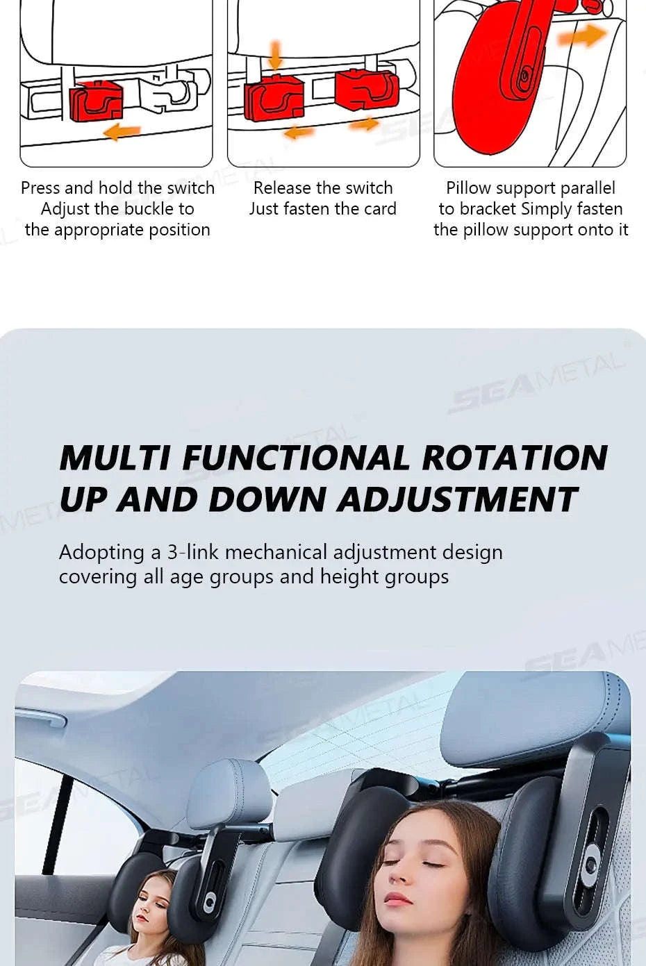 Multifunctional Car Headrest Memory Foam Neck Support Pillow-Black