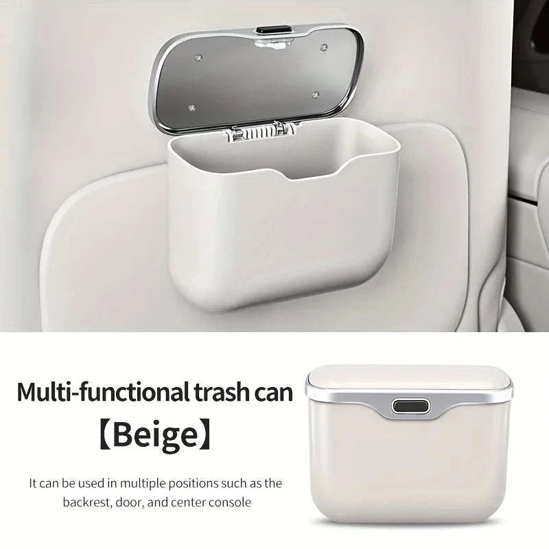 Multifunctional Car Trash Can with Lid Button-Orange