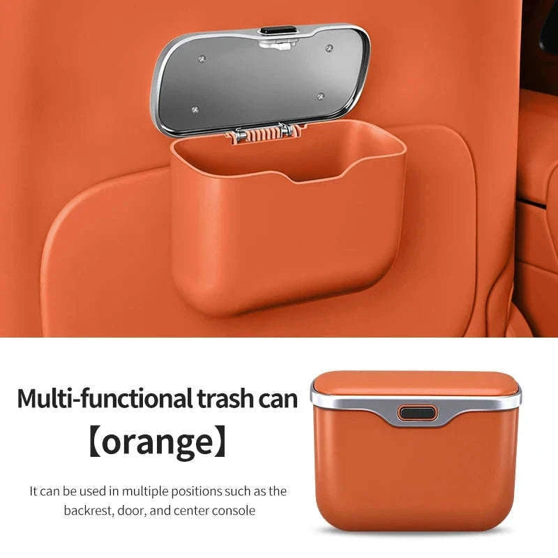 Multifunctional Car Trash Can with Lid Button-Orange