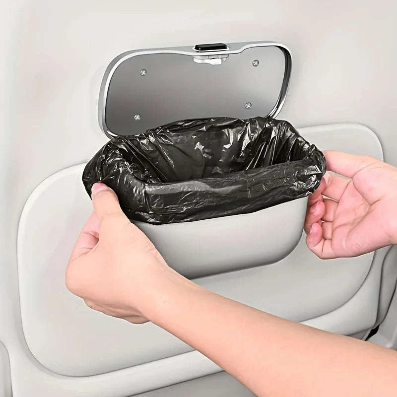 Multifunctional Car Trash Can with Lid Button-Orange