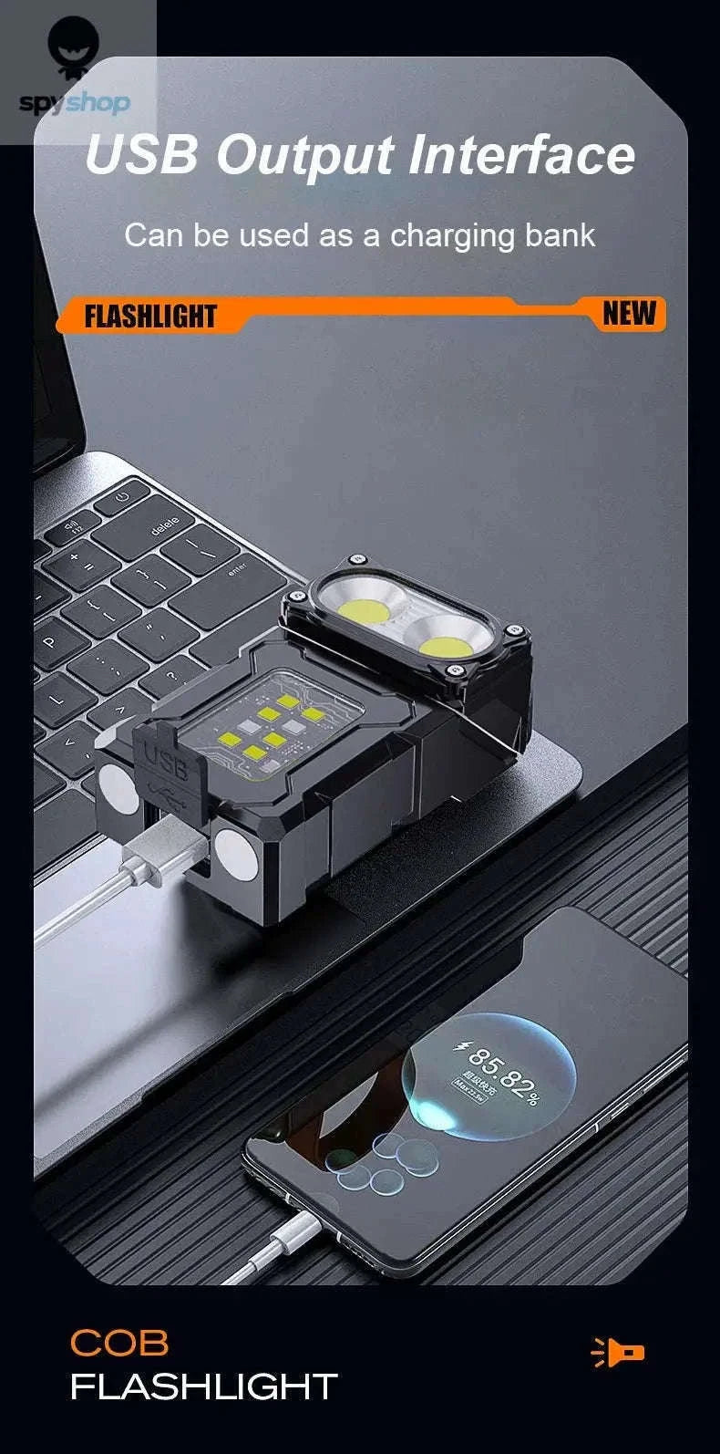 Multifunctional COB Flashlight with Adjustable LED Torch-Adjustable Angle