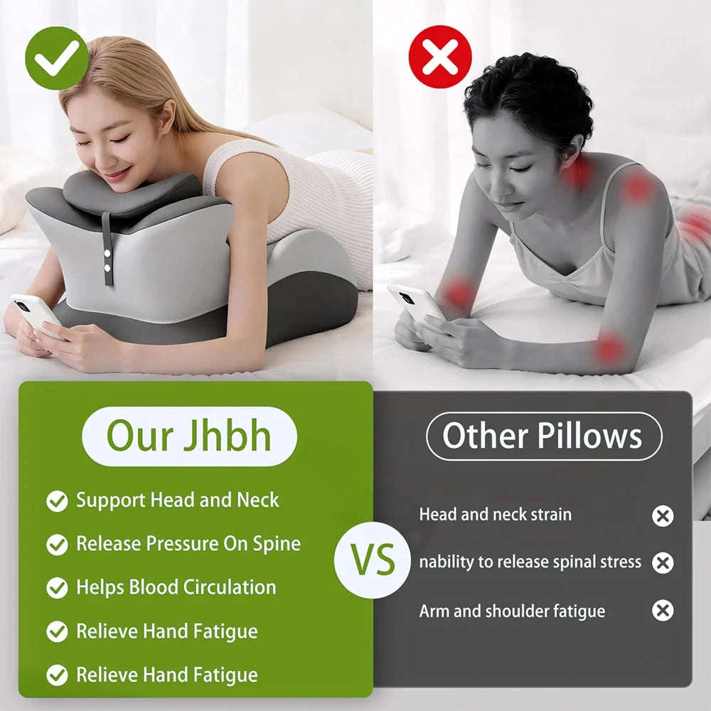 Multifunctional Memory Foam Prone Reading Pillow Relieve Neck Arm Fatigue Removable Headrest Anti-Slip Ideal for Bed Reading Wat-Double Gray / United States