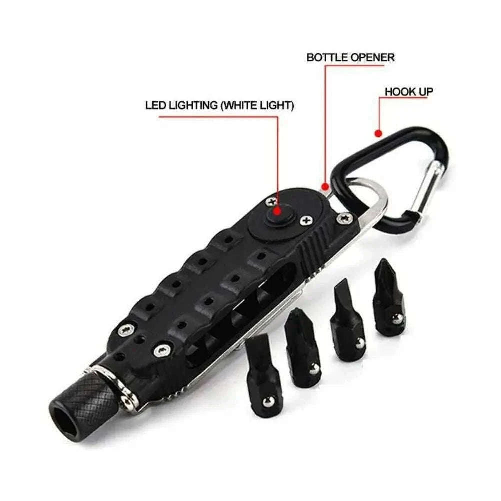 Multifunctional Mini Screwdriver Keychain Tool with LED Light-1 PCS