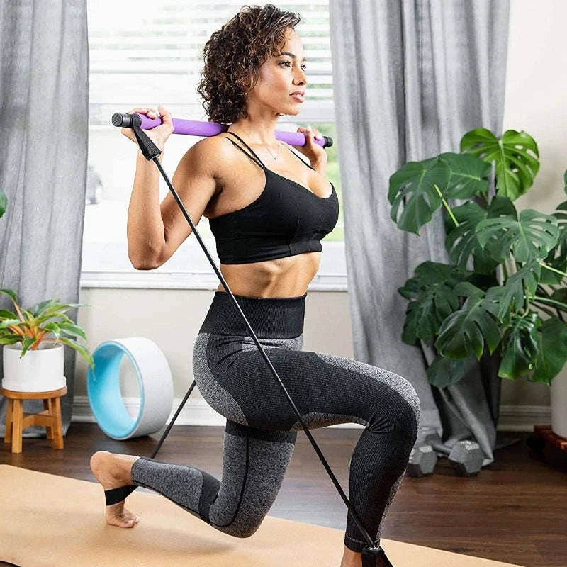 Multifunctional Pilates Bar with Resistance Bands for Home Fitness-Black