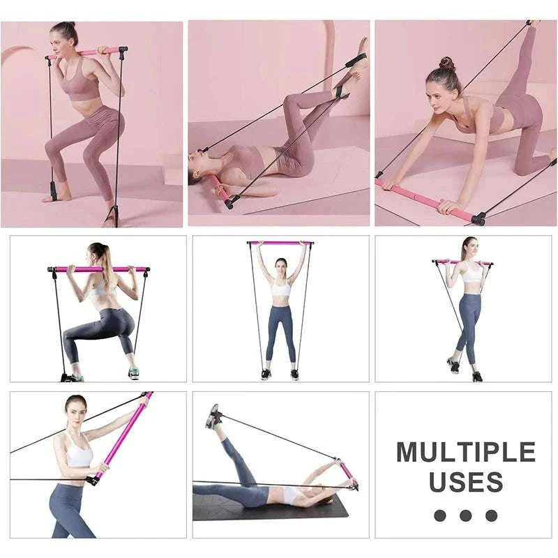 Multifunctional Pilates Bar with Resistance Bands for Home Fitness-Black