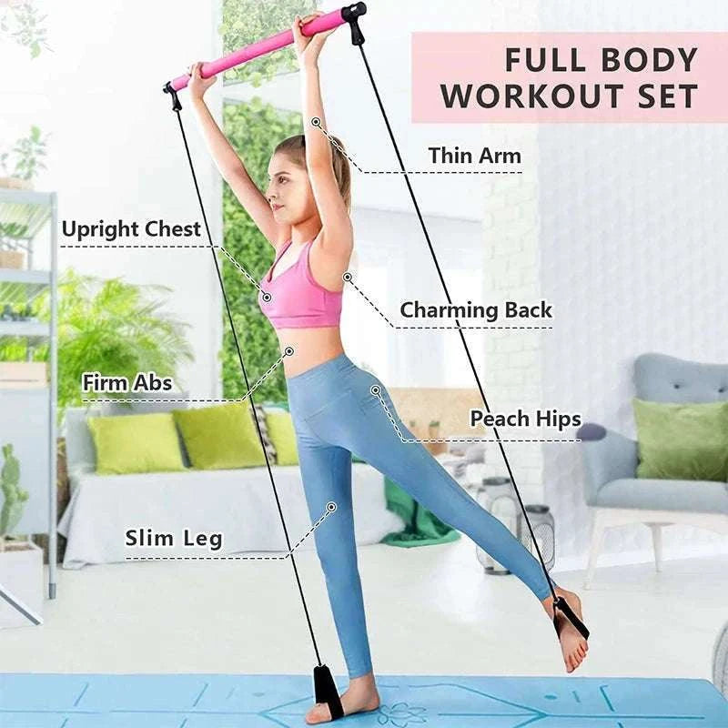Multifunctional Pilates Bar with Resistance Bands for Home Fitness-Black