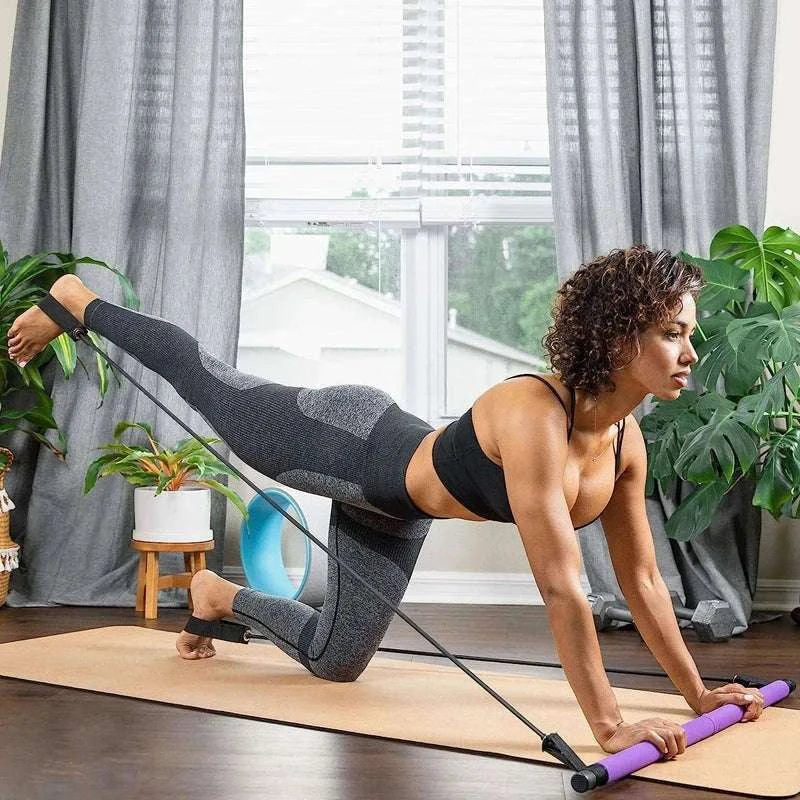 Multifunctional Pilates Bar with Resistance Bands for Home Fitness-Black