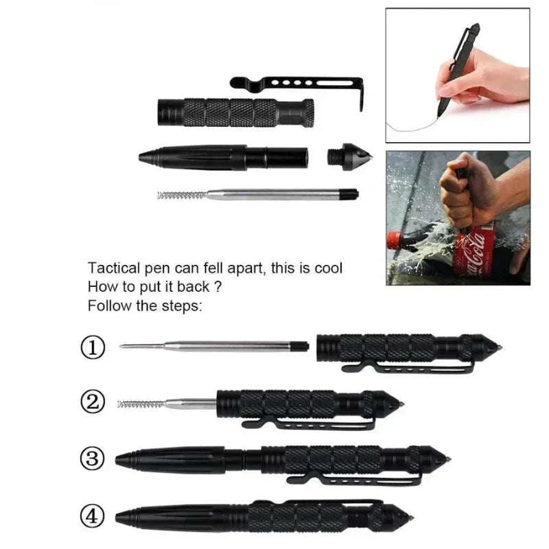 Multifunctional Tactical Pen for Self‑Defense and Emergency Use-Black