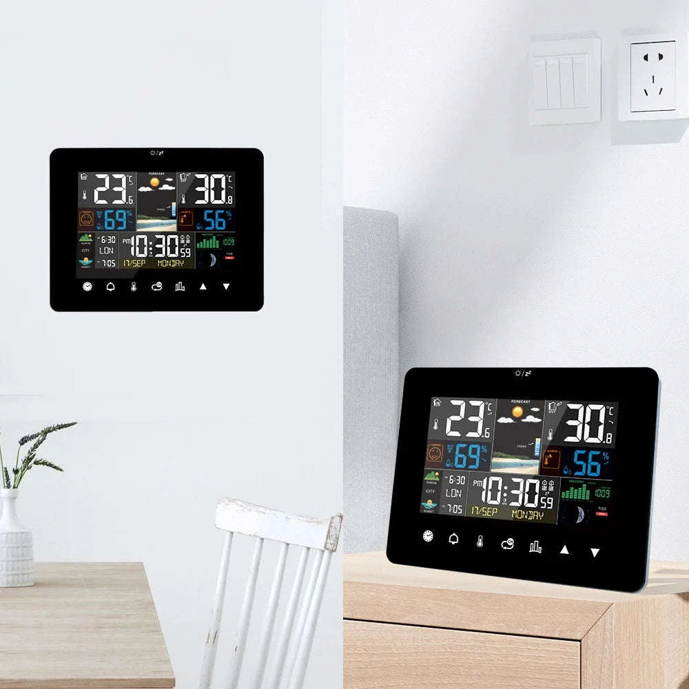 Multifunctional Weather Station Alarm Clock with Wireless Sensor-Black Sensor