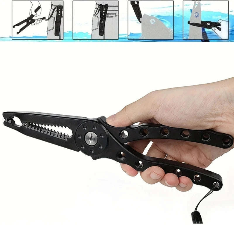 Multipurpose Fishing Pliers with Fish Grip & Hook Remover Tool-black
