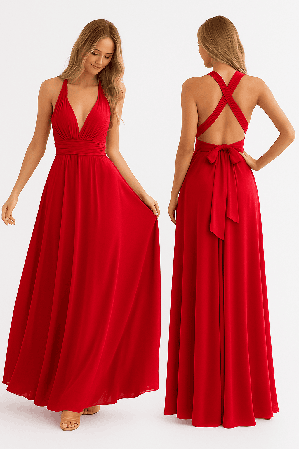 Multiway Wrap Convertible Dress for Endless Styling-red / M
