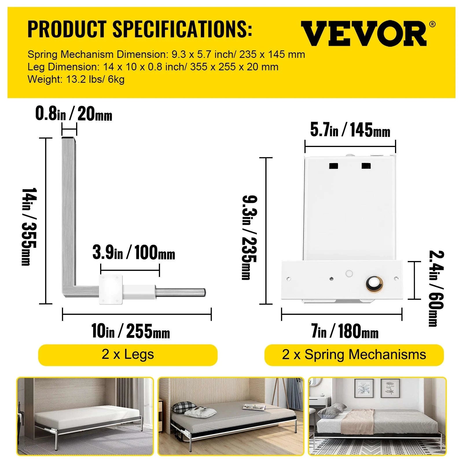 Murphy Bed Hardware Kit for Queen or King Wall Beds-Vertical / United States