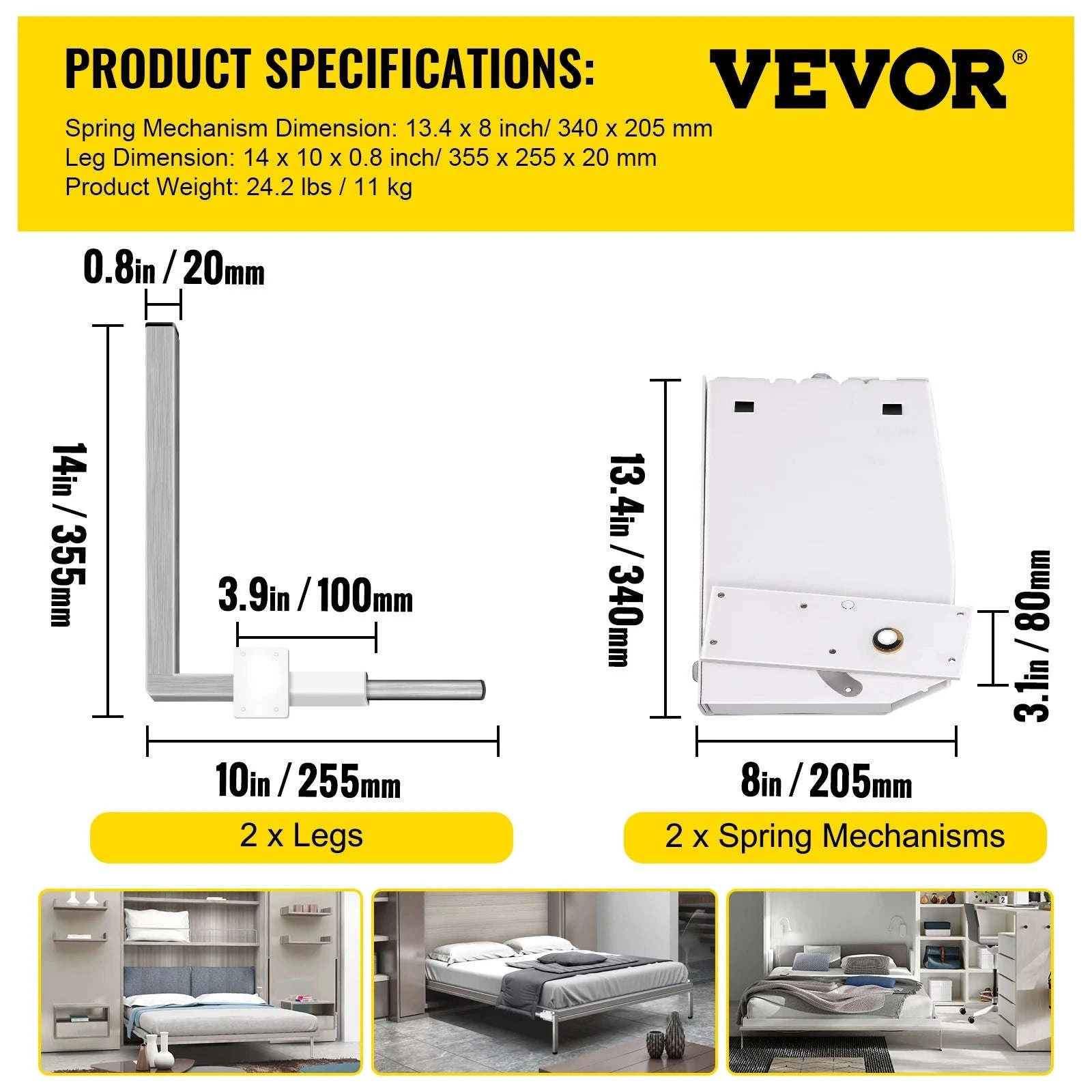 Murphy Bed Hardware Kit for Queen or King Wall Beds-Vertical / United States