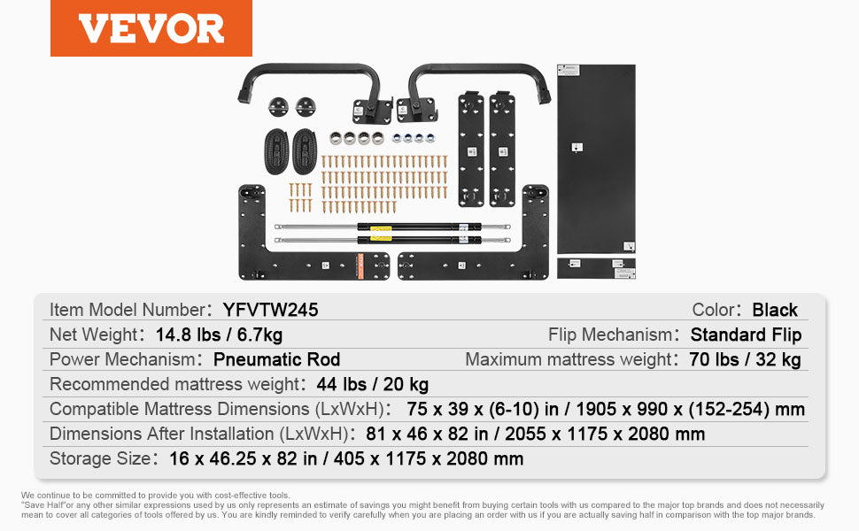 Kit de lit escamotable Murphy SucceBuy taille complète, orientation verticale, deluxe, bricolage, mécanisme mural, pneumatique, levier, cadre robuste pour chambre d'amis