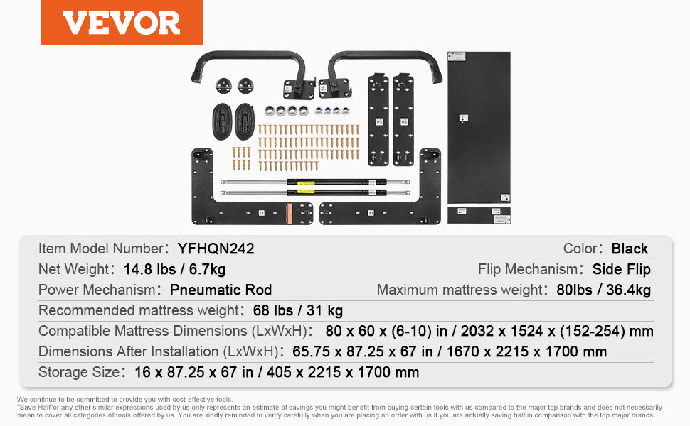 Kit de lit escamotable Murphy SucceBuy taille complète, orientation verticale, deluxe, bricolage, mécanisme mural, pneumatique, levier, cadre robuste pour chambre d'amis