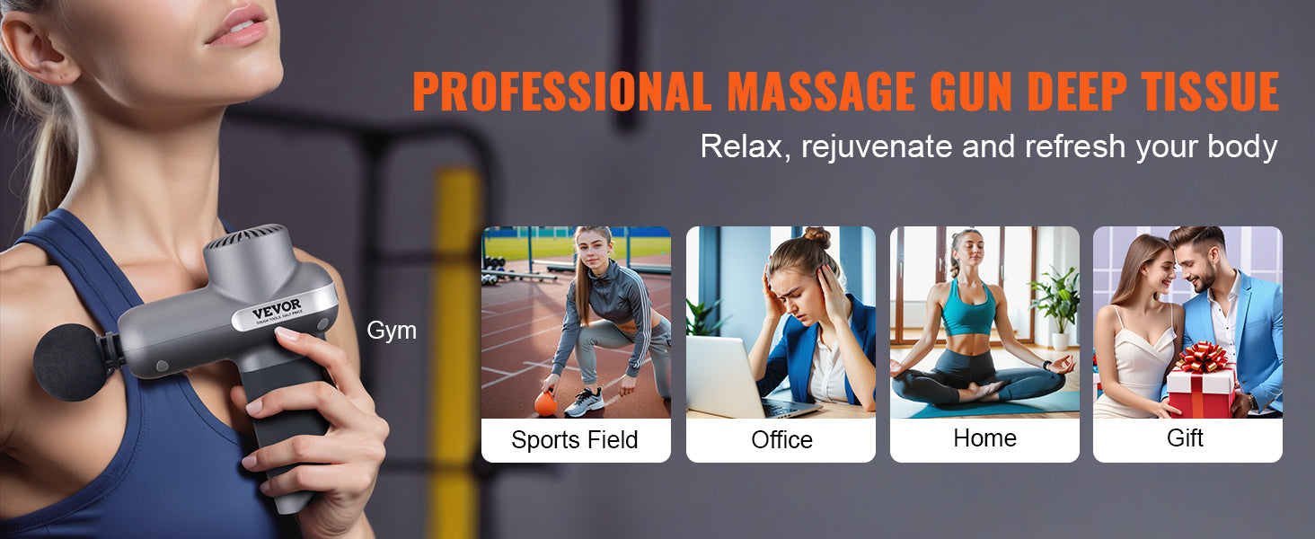 Mini massagepistol med 5 hastigheder og 6 hoveder til dyb muskelafslapning