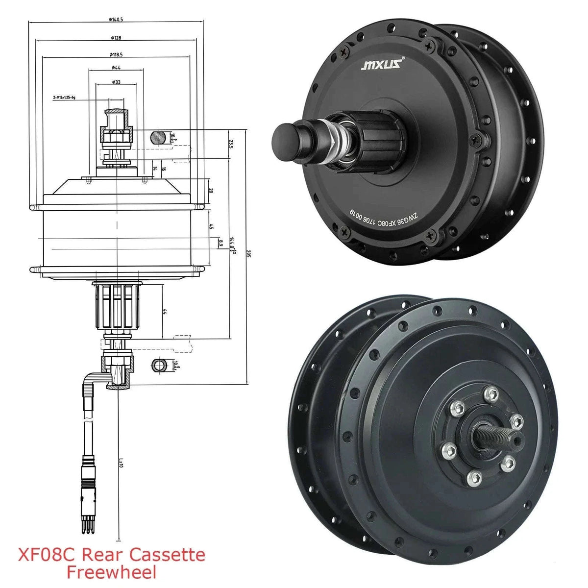 MXUS Electric Bike Brushless Gear Hub Motor for Smoother Rides-XF07 Front 36V 250W / france