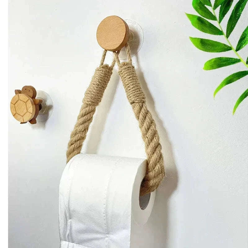 Nail-Free Boho Rope Towel Holder for Wall-Mounted Storage-square hemp