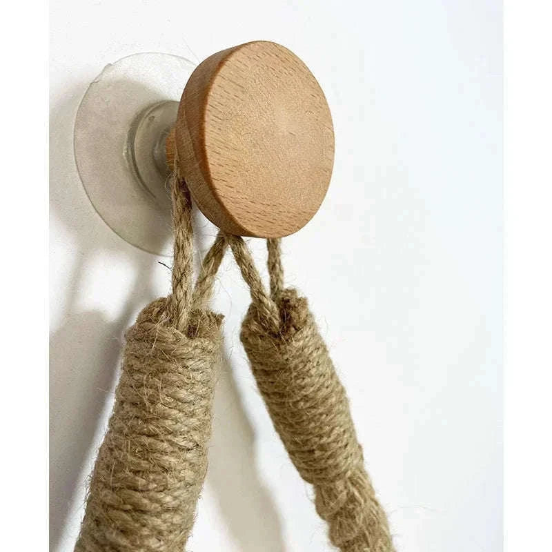 Nail-Free Boho Rope Towel Holder for Wall-Mounted Storage-square hemp
