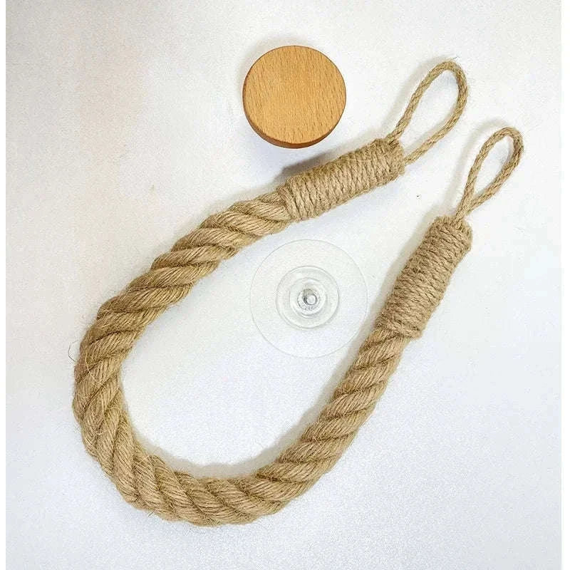 Nail-Free Boho Rope Towel Holder for Wall-Mounted Storage-square hemp