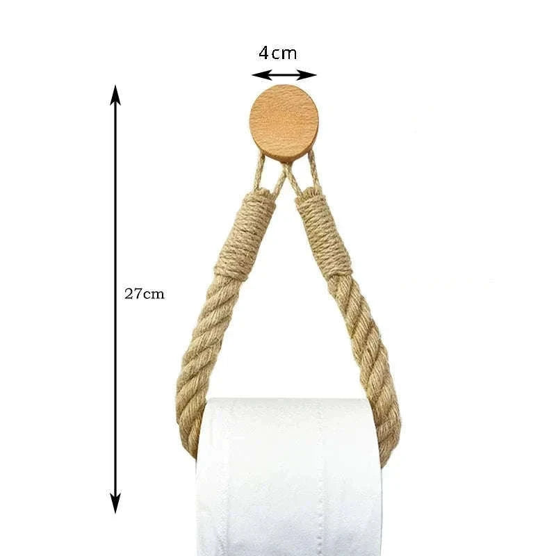 Nail-Free Boho Rope Towel Holder for Wall-Mounted Storage-square hemp