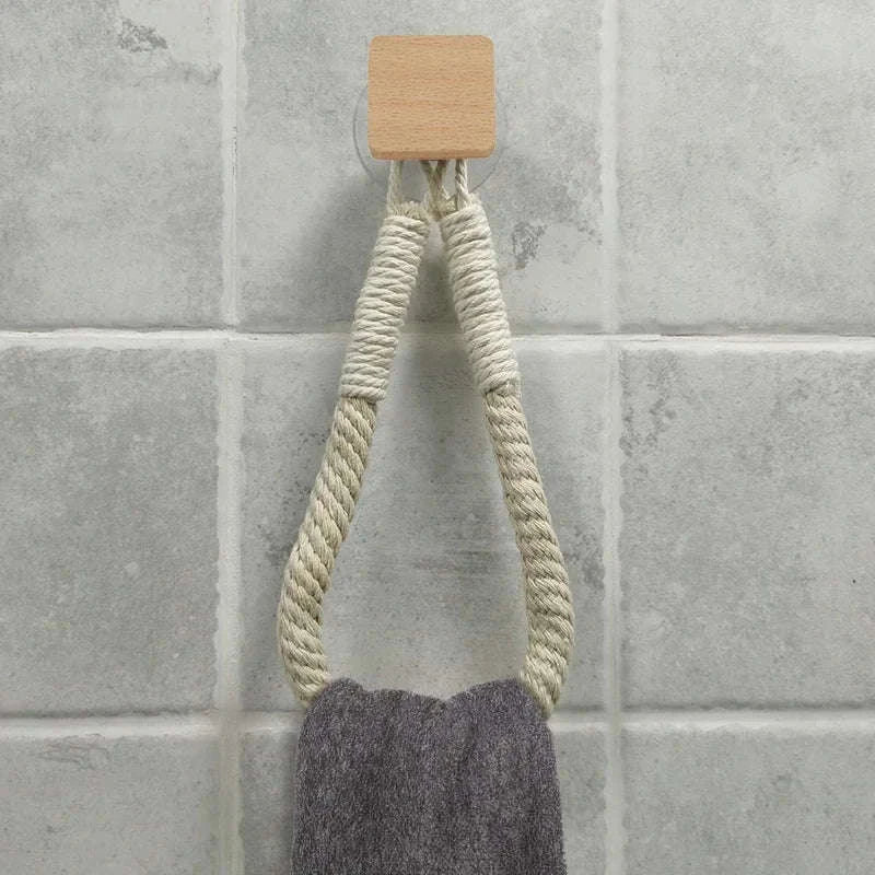 Nail-Free Towel Holder Rope Paper | Boho Wall-Mounted Towel Hook-square hemp