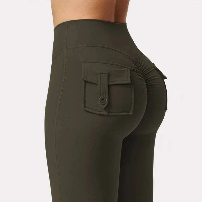 Naked Feeling Wide Leg Yoga Leggings with Pockets-army green / S
