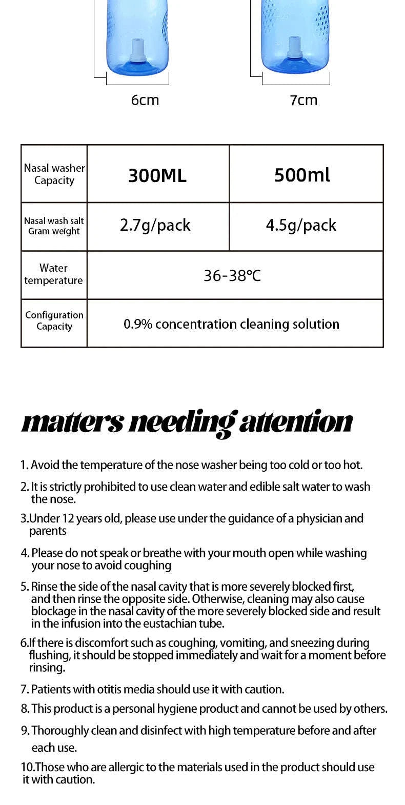 Nasal Irrigator Nose Wash Cleaner for Adults and Children-Manual 300ml