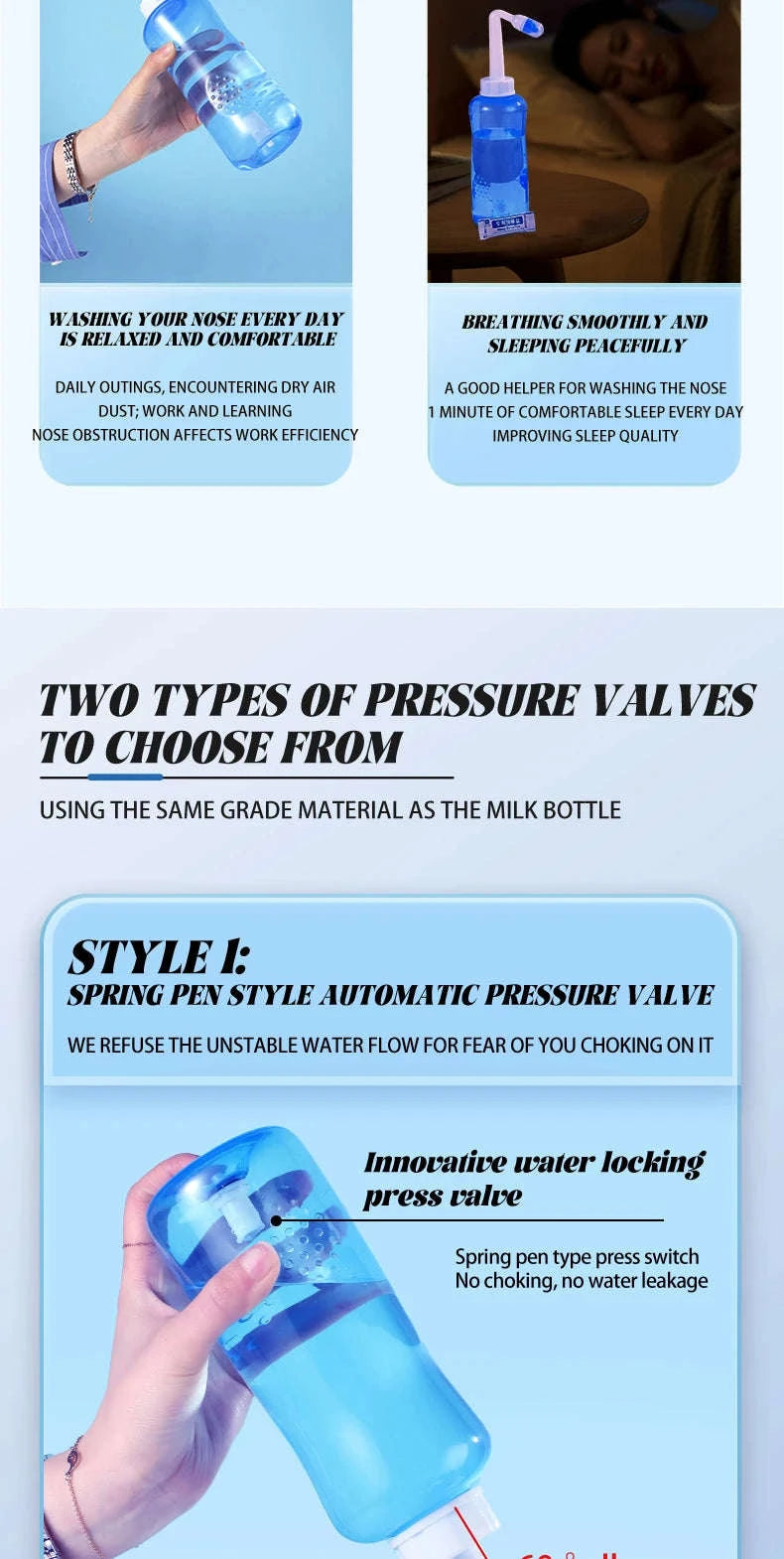 Nasal Irrigator Nose Wash Cleaner for Adults and Children-Manual 300ml