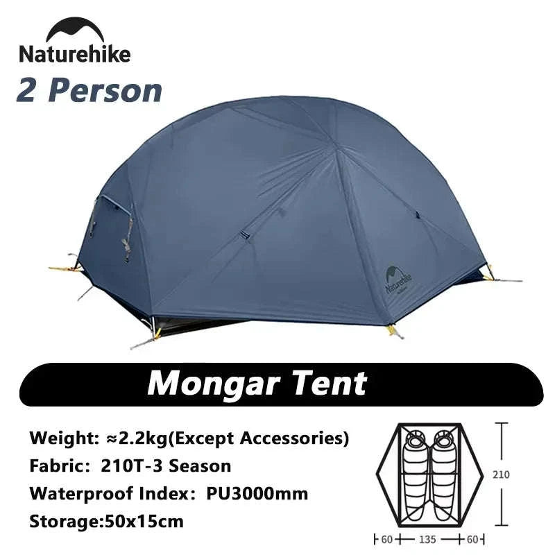 Naturehike Mongar 2-Person Ultralight Waterproof Trekking Tent-210T Blue / Germany