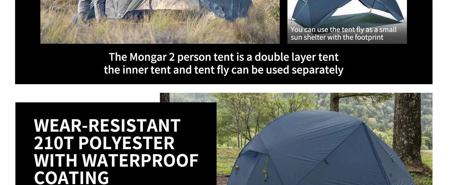 Naturehike Mongar 2-Person Ultralight Waterproof Trekking Tent-210T Blue / Germany