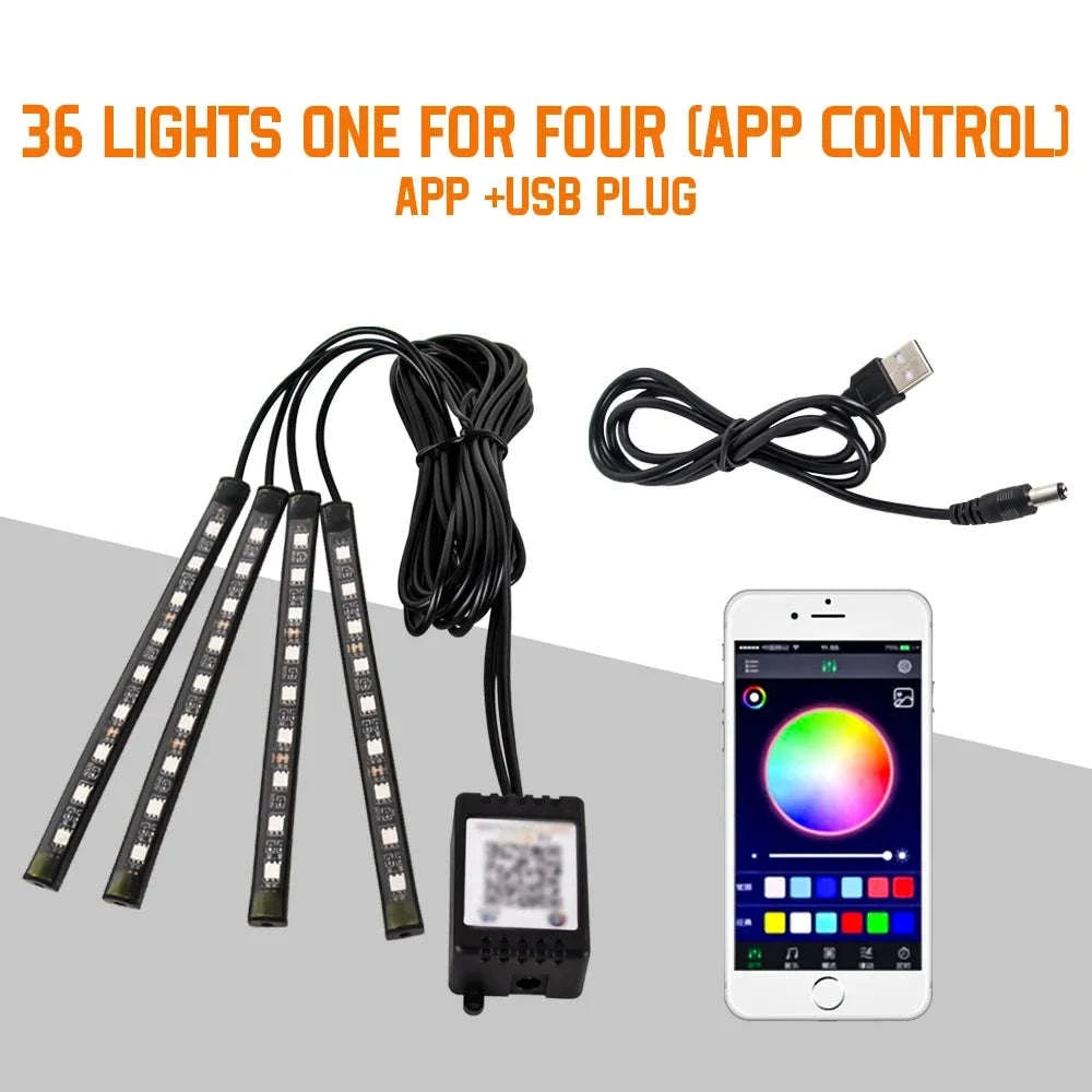 Neon RGB LED Car Foot Lights-36LED Remote Cig