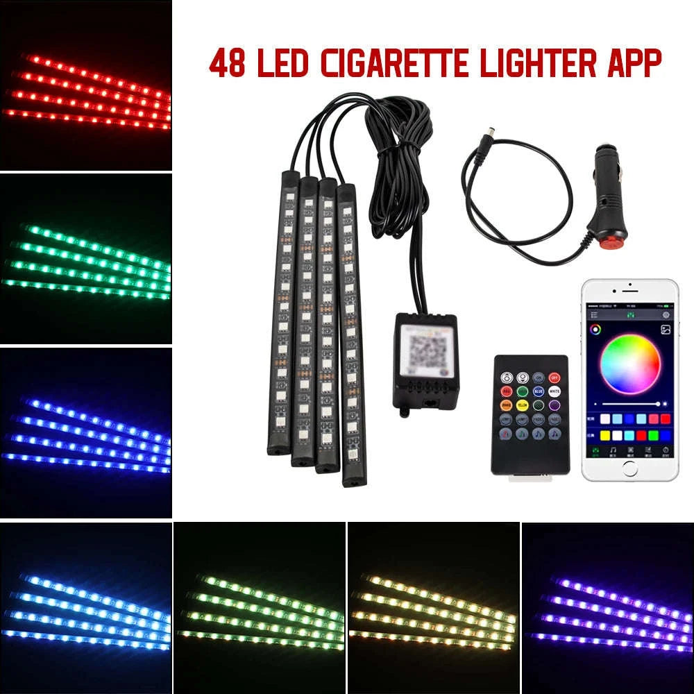 Neon RGB LED Car Foot Lights-36LED Remote Cig