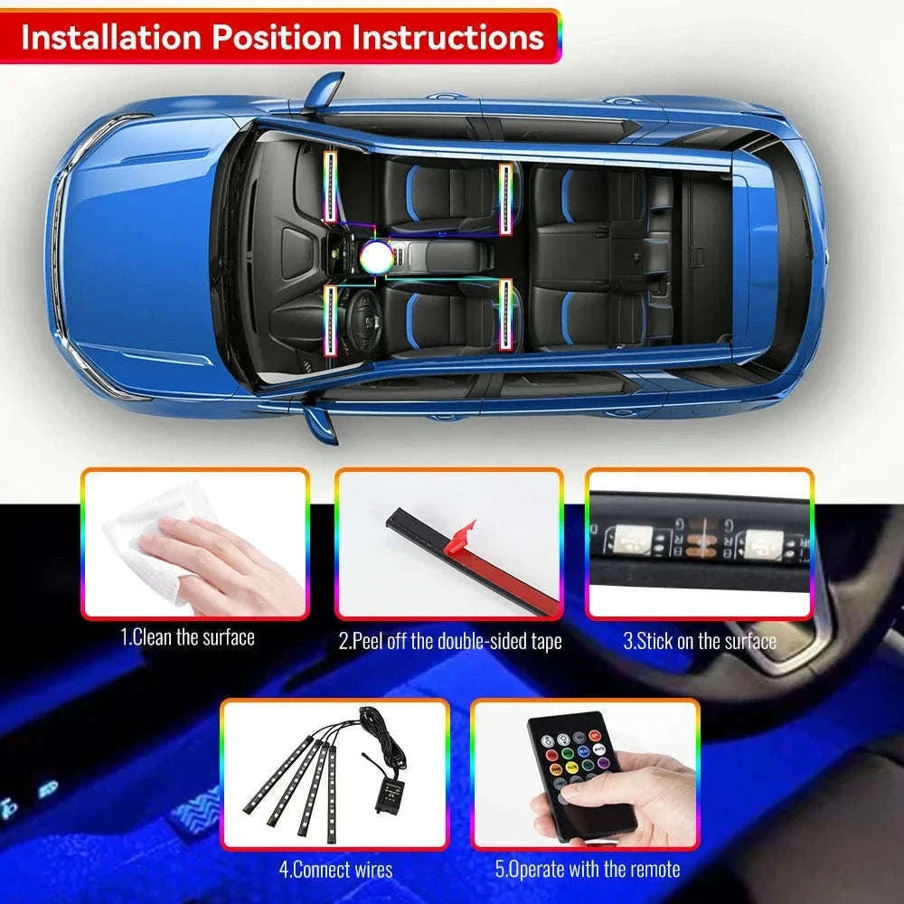 Neon RGB LED Car Foot Lights with App and Remote Control-36LED Remote Cig