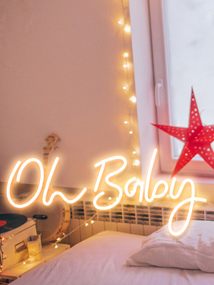 Oh Baby LED neónový nápis s diaľkovým ovládaním a nastaviteľnou jasnosťou