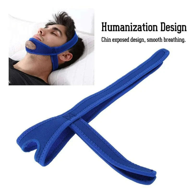 Neoprene Anti Snore Chin Strap for Restful Sleep-Blue
