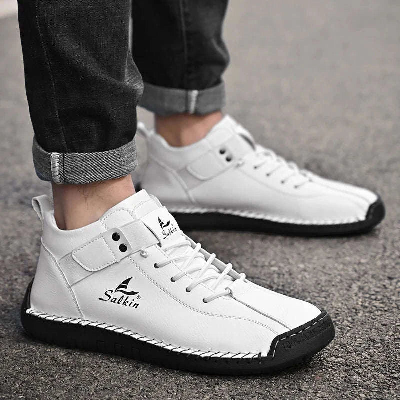 New 2025 Handmade Leather Casual Men Shoes Design Sneakers Man Breathable Leather Shoes Men Ankle Boots Outdoor-Red / 39