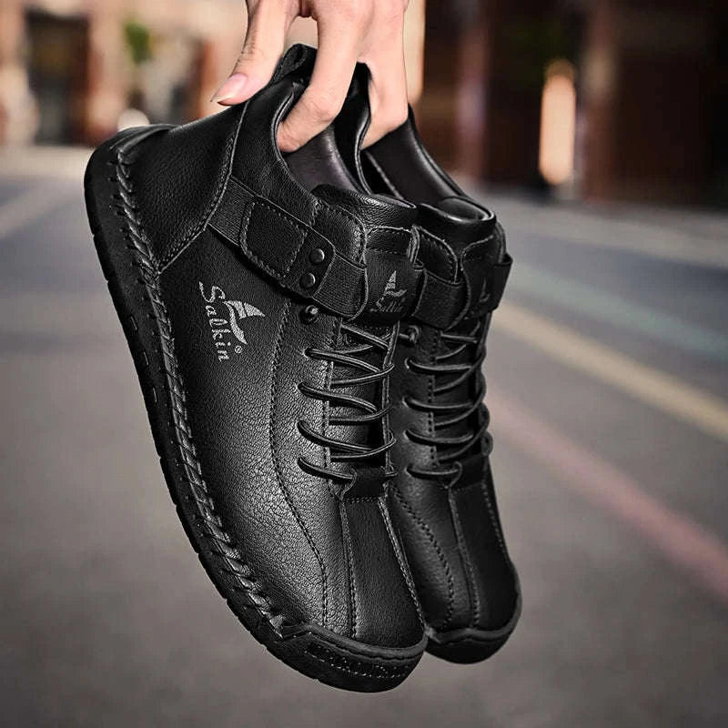 New 2025 Handmade Leather Casual Men Shoes Design Sneakers Man Breathable Leather Shoes Men Ankle Boots Outdoor-Red / 39