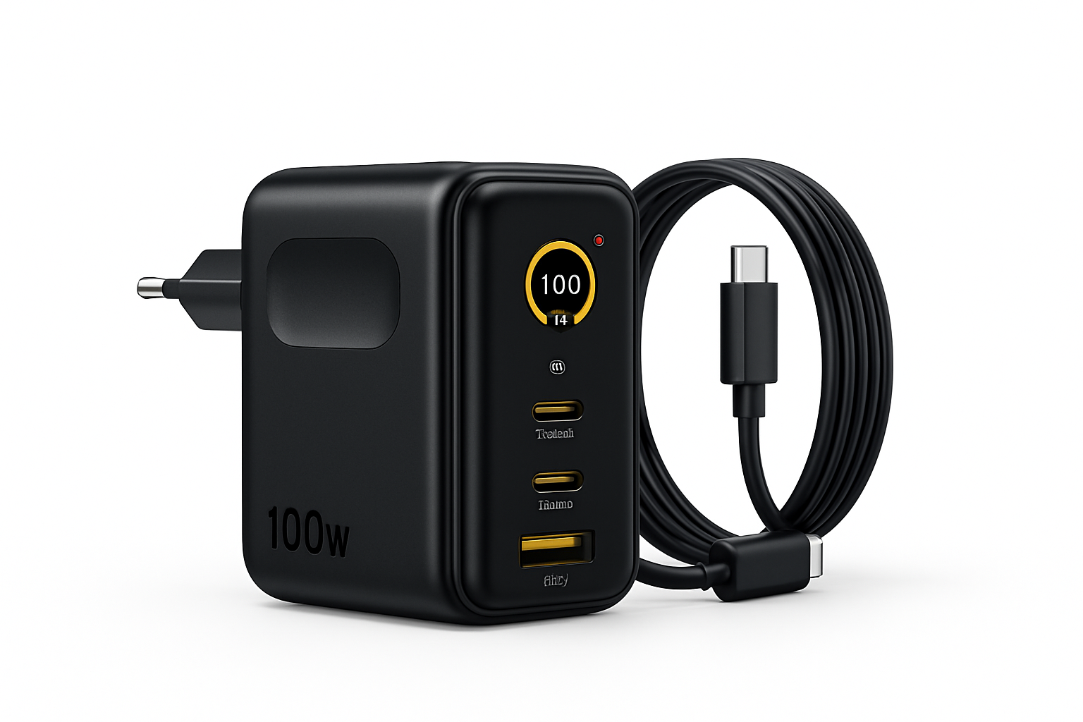 Baseus 100W GaN Snabbladdare med Display 3-Port USB-C USB-A