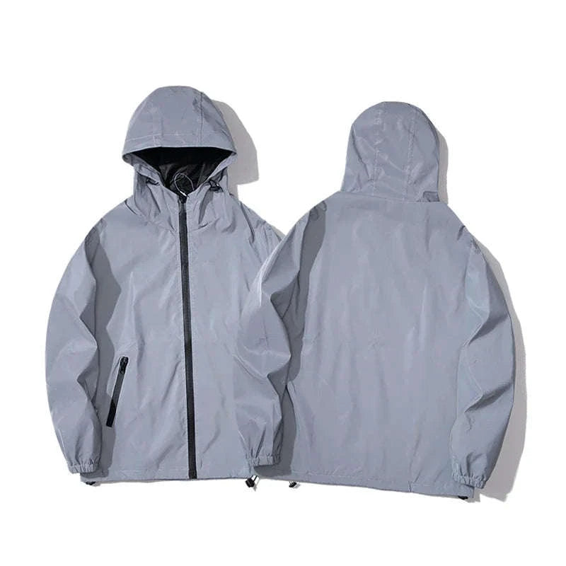 Night Reflective Windbreaker Hooded Jacket for Men-XXL / GRAY