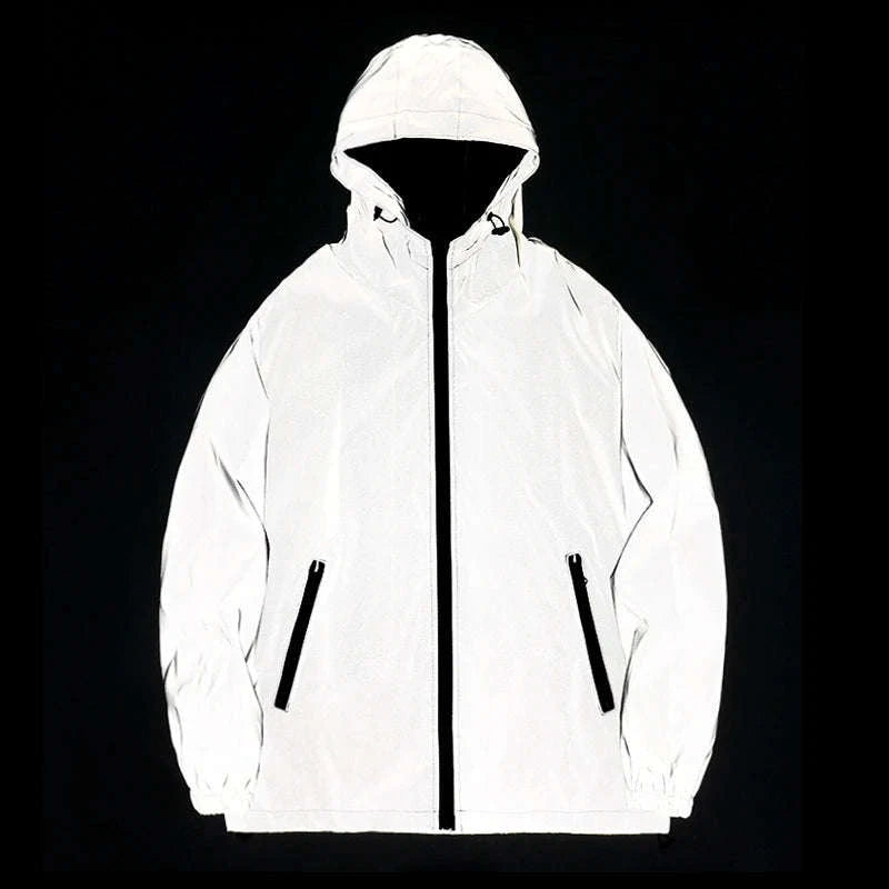 Night Reflective Windbreaker Hooded Jacket for Men-XXL / GRAY